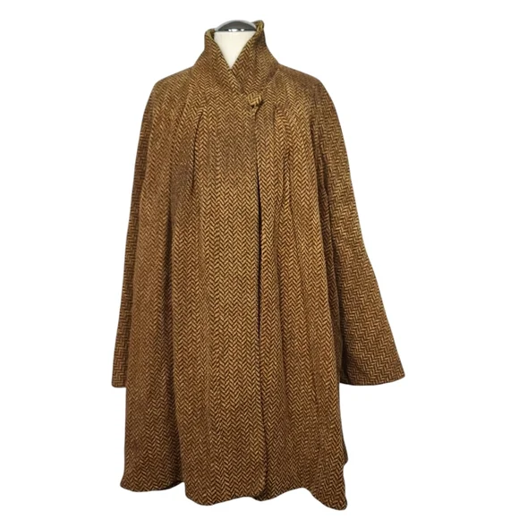 Erreuno Wool Chevron Light Brown Cape Coat 40 - Picture 1 of 9